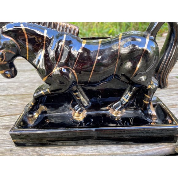 Vintage MCM Redware Tilso Planter Vase Zebra Gold Black - Picture 4 of 15